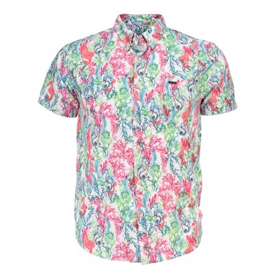 Banana Boat UPF 50+ Men's Hawaiian Print Shirt | White Seahorses