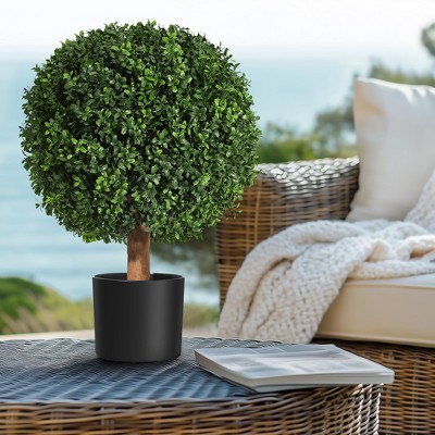 Set of 2 UV Resistant 24-Inch Artificial Boxwood Ball Trees in 6"x5" Pots - Perfect for Indoor Walkway, Entryway & Front Porch Decor必填