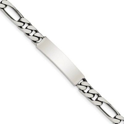 Black Bow Jewelry Mens 8mm Antiqued Sterling Silver Engravable Figaro Link I.D. Bracelet