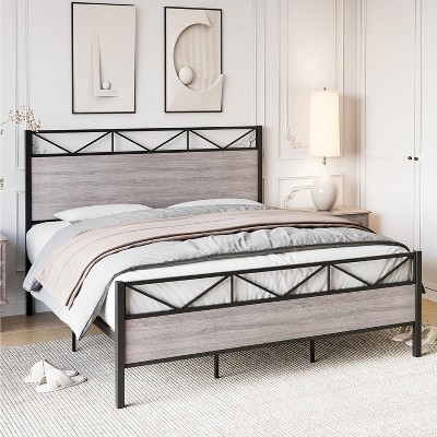 Modern King Size Bed Frame with Headboard and Footboard, Metal Platform Bed Frame with Underbed Storage, Metal Slats Support, No Box Spring Needed