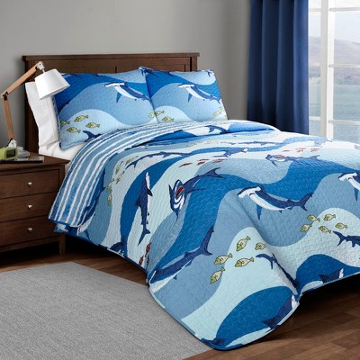 Shark Allover Quilt Set Blue - Lush Décor