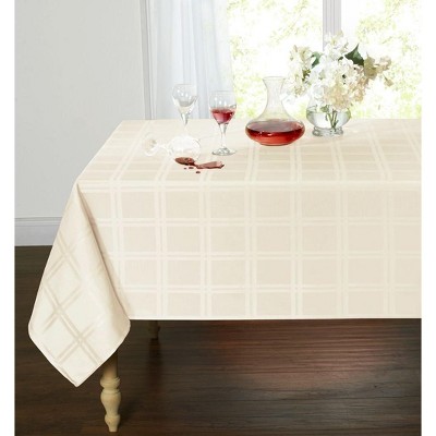 Kate Aurora Plaid & Tartan Stain Resistant & Spill-Proof Fabric Tablecloth - 6-8 Chairs, Beige