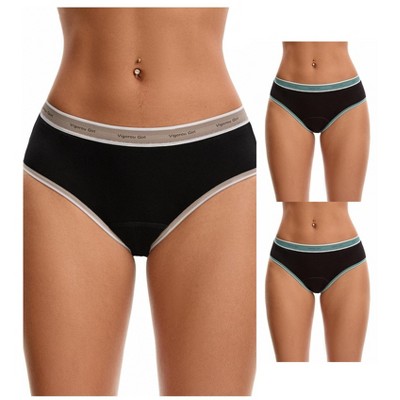 INSPIRE CHIC 3 Packs Women's Mid Rise Letter Print Contrast Binding Leak Proof Underpants