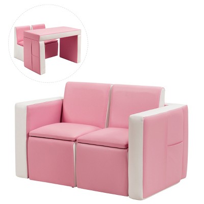 Infans Multi-functional Kids Sofa Table Chair Set 2 Seat Couch Furniture W/Storage Box