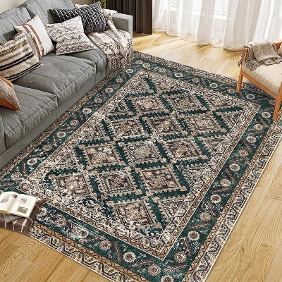 coucheta Multi-size Vintage Washable Area Rugs for Living Room, Boho Durable Soft Low Pile Non-Slip Accent Carpet, for Bedroom, Dining Room, Office