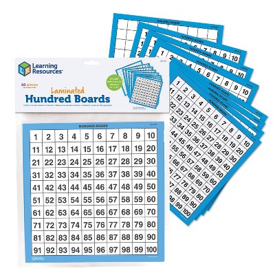Learning Resources Laminated Hundred Boards 10pc: Dry Erase Math & Counting Aid for Kindergarten, Ages 5+