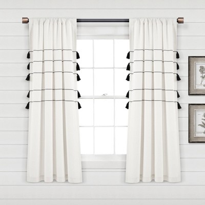 Set of 2 Farmhouse Boho Striped Woven Tassel Yarn Dyed Cotton Window Curtain Panels - Lush Décor
