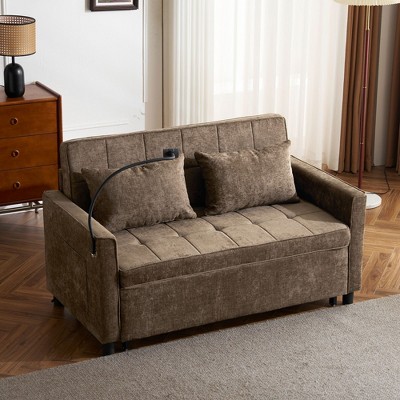 NicBex 56.9 Inch Pull-out Sofa Bed Loveseat Sofa with 2 USB Ports,Side Pockets and Phone Holder for Living Room,Apartment,Office