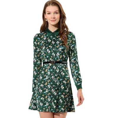 INSPIRE CHIC Women's Long Sleeve Button Down Floral Satin Dress