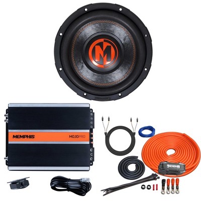 Memphis MJP1044 10" Dual 4 Ohm Subwoofer with a MJP1000.1 1000W Monoblock Amplifier and Memphis 4 ga Wire Kit