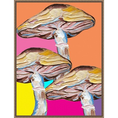 23"x30" Colorful Mushrooms by Alice Straker Framed Canvas Wall Art Print Bronze - Amanti Art