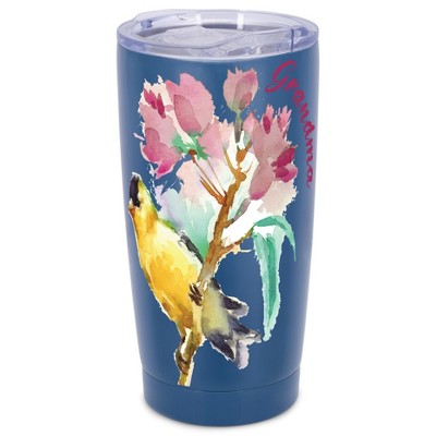 Elanze Designs Nana Watercolor Bird Flower Family Love Wrap-Around Design 20 Ounce Stainless Steel On-The-Go Coffee Mug, Thermal Travel Tumbler with