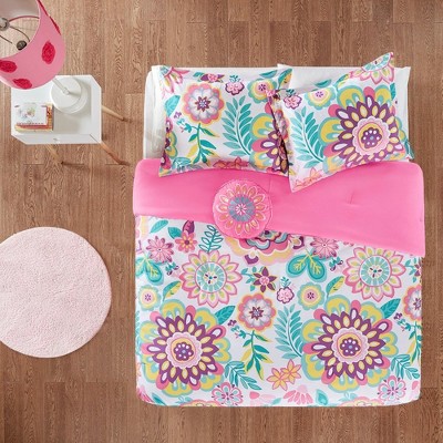 4 Pcs Elegant Colorful Folral Print Comforter Set, Cozy All Season Home Textile for Lux Bedroom Decor
