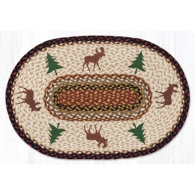 Earth Rugs Moose and Tree Oval Patch Rug – Rustic Braided Jute Cabin Mat 20x30 Nature-Inspired Decor