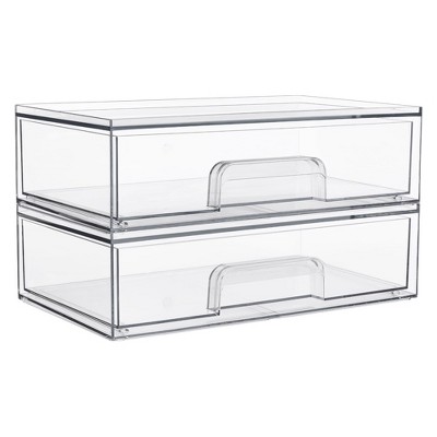 Aoibox Clear Acrylic Stackable Storage Drawers 12.1W Set of 2 Organizers for Makeup Vanity Bathroom Cabinet Desk