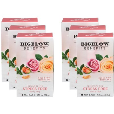 Bigelow Benefits Rose & Mint Herbal Tea - Case of 6 - 18 Bags