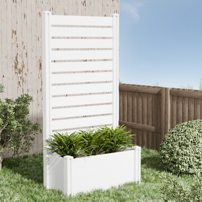 Wooakway 37" W × 73" H White PVC Raised Garden Planter Box with Trellis Privacy Screen