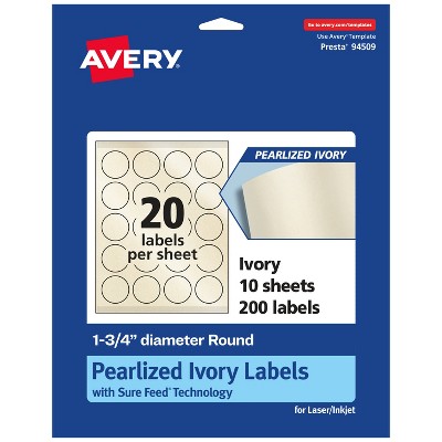 Avery Pearlized Ivory Round Labels with Sure Feed Technology, Print-to-the-Edge, 1.75" diameter