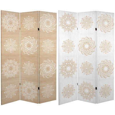 6" Double Sided Mandala On Canvas Room Divider Beige - Oriental Furniture