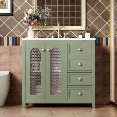 36" Bathroom Vanity with Sink, Solid Wood Cabinet with 2 Soft Close Doors, Adjustable Shelves & 3 Drawers, Modern Elegant Vanity - ModernLuxe