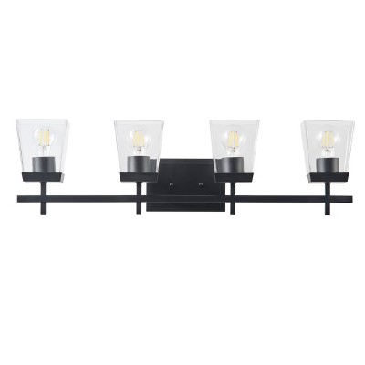 Modern 3&4-Light Black Vanity Light, Clear Glass Shade Bathroom Wall Sconce for Mirror, Powder Room, or Bedroom