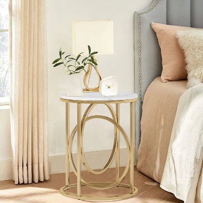 Resenkos Bedside Table, Bed Side Table,Nightstand, Round End Table, Modern Sofa Side Table with Faux Marble Top White & Gold
