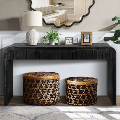Grungis Farmhouse Console Table with Storage,Vintage Crafted Entryway Table with Two Hidden Handle Drawers for Living Room