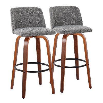 LumiSource Set of 2 Toriano Barstools Upholstered Swivel, Mid-Century