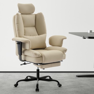 GDFStudio Bernie Faux Leather Upholstery Reclining Swivel Office Chair with Footrest and Adjustable Headrest