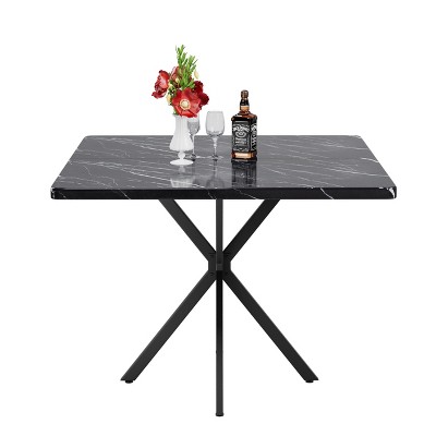 TiramisuBest Modern 7-Piece Dining Table Set with Faux Marble Compact 55Inch Kitchen Table Set for 6, White+Cherry