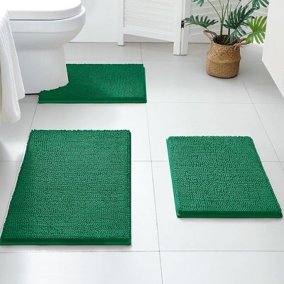Home Mart Goods 3 Piece Set Hunter Green Soft Cozy Plush Chenille Bath Mat Highly Absorbent Bathroom Rug