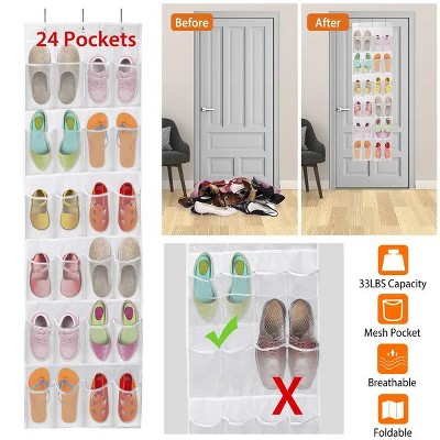 1Pc Over the Door Shoes Rack 24-Pocket Crystal Clear Organizer 6-Layer Hanging Storage Shelf for Shoes Slippers Small Toys Closet Cabinet