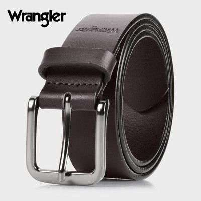 Wrangler Men’s 35mm Buffalo Leather Casual Belt for Jeans, Pants, Thick Leather Belt for Mens, Gift for Man Husband