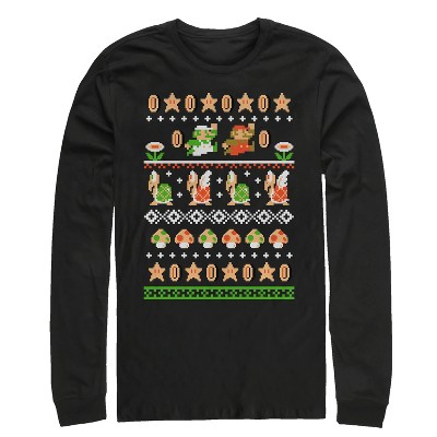 Men's Nintendo Super Mario Bros Pattern Long Sleeve Shirt