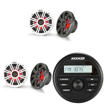Kicker KMC2 Gauge Mount Marine Grade Receiver & (2 pair ) 45KM654L 6.5" LED Speakers bundle