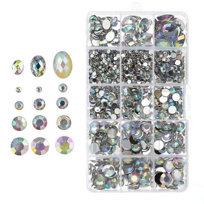 John Bead 1000pcs Crystal AB Round Oval Acrylic Flat Back Rhinestones Assorted Box