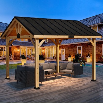 EROMMY 11x12 FT Hardtop Gazebo with Waterproof Asphalt Roof and Solid Wood Frame