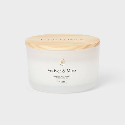 3-Wick Milky Glass Wooden Wick Vetiver and Moss Jar Candle 13oz - Threshold™