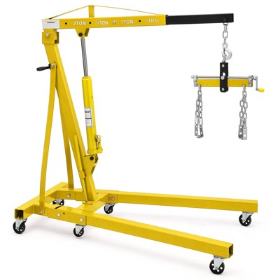 2-Ton Heavy Duty Folding Engine Hoist - Shop Crane with 6 Casters & Engine Lift Lever, 4000LB Capacity, for Automotive, Workshop Use