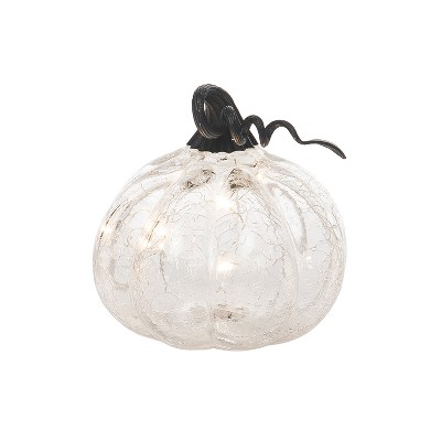 Transpac 5.9 in Clear Iridescent Glass Pumpkin Halloween Light Up Decorative Object