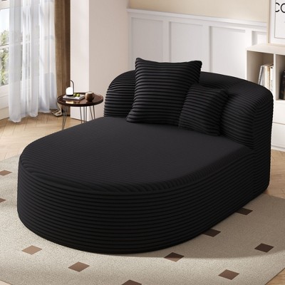 Okak Modern Oval Chaise Lounge Sleeper Sofa Bed with Supportive Pillows,Upholstered Deep Seat Futon Sofa Couch for Living Room
