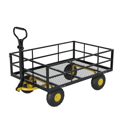 3-in-1 Heavy-Duty Steel Garden Cart, Garden Wagon,with 10 Inch All-Terrain Tires and Removable Mesh Side Panels,180°Rotating Handle,Metal Yard