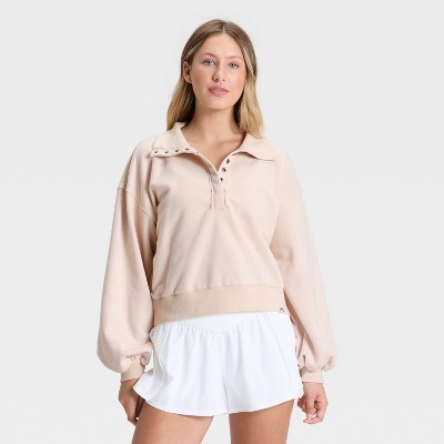 Women's Henley French Terry Sweatshirt - JoyLab™