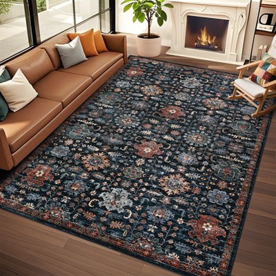 Soft Boho Vintage Low Pile Washable Large Area Rugs Indoor Floor Carpet for Living Room Bedroom