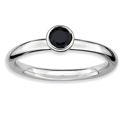 Black Bow Jewelry Stackable Low Profile 4mm Created Sapphire Silver Ring