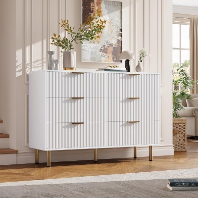 6-Drawer Fluted Bedroom Dresser with Large Capacity Drawers, Anti-Tip Straps and Sturdy Metal Handles for Living Room & Hallway