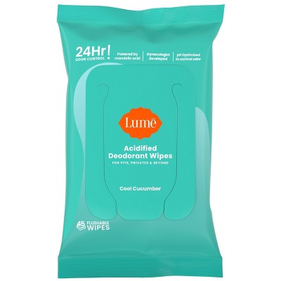 Lume Acidified Deo Wipes Pouch - Cucumber - 45ct
