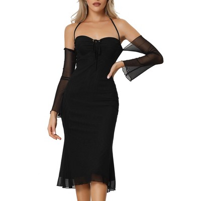 Allegra K Women's Mesh Sleeves Mermaid Hem Off Shoulder Bodycon Dress