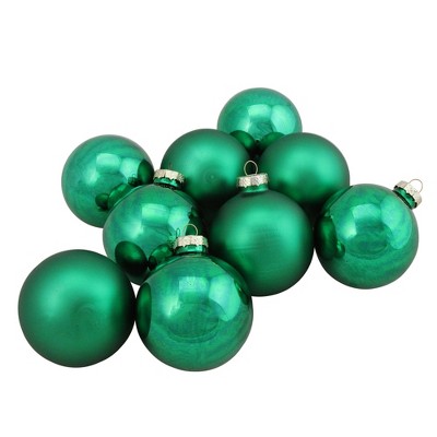 Northlight 2-Finish Glass Christmas Ball Ornaments - 2.5" (60mm) - Pine Green - 9ct