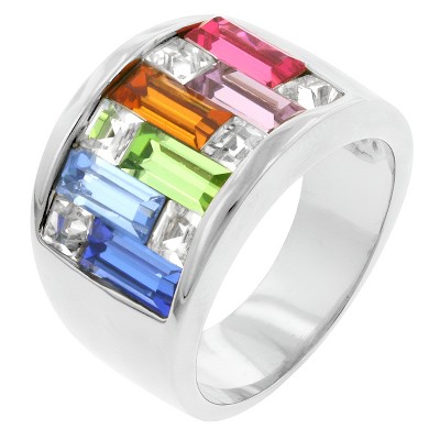Slickblue Dazzling Candy Maze Cocktail Ring with Baguette & Princess Cut Crystals for Women - Multicolor